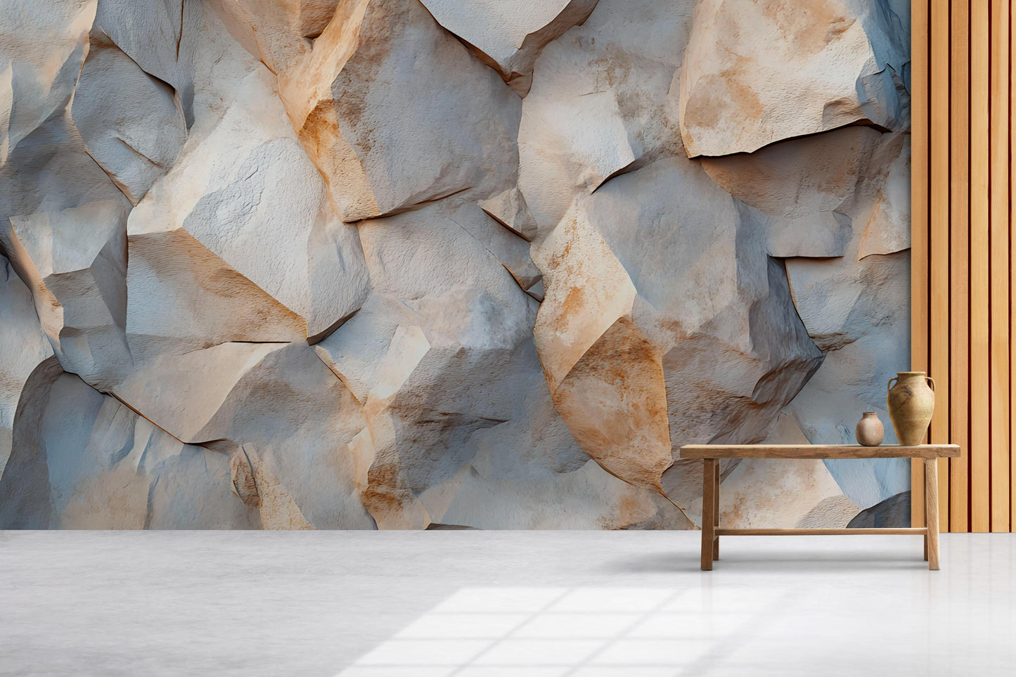 Rock Texture Wall Mural with Minimal Christmas Tree & Gifts – Modern Winter Holiday Decor Vn739