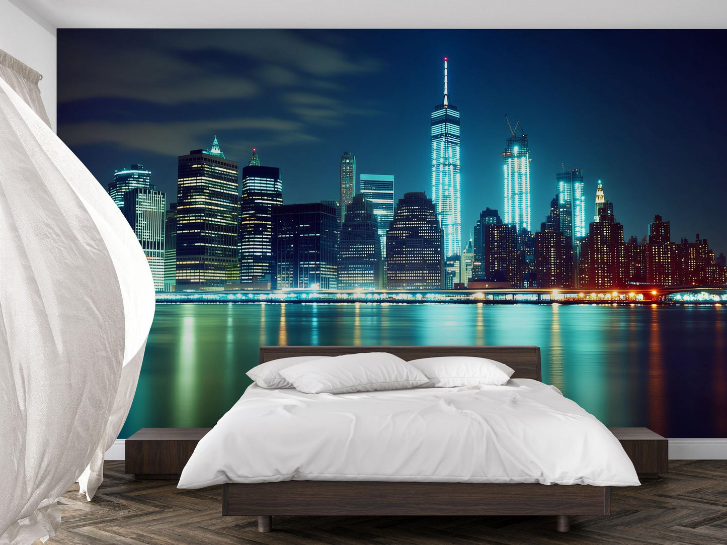 NYC Night Skyline Wall Mural – Manhattan City Lights Wallpaper Vn891