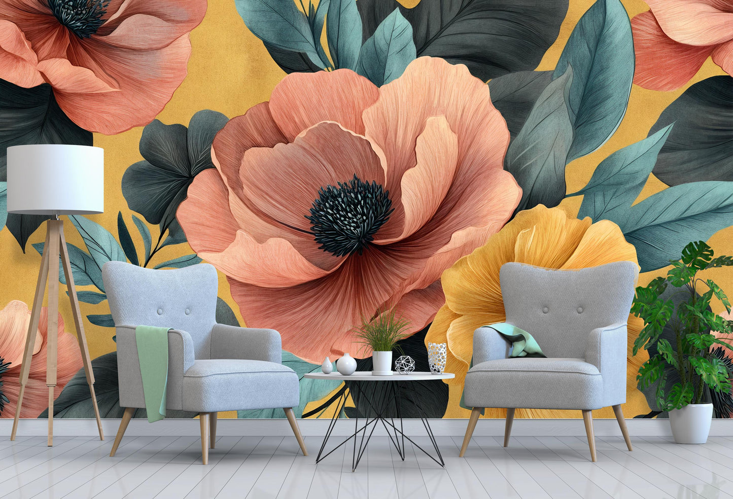 Large Floral Wall Mural – Bold Peony Flower Wallpaper Vn1025