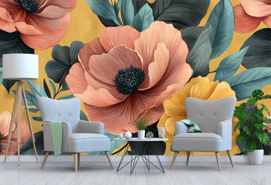Large Floral Wall Mural – Bold Peony Flower Wallpaper Vn1025