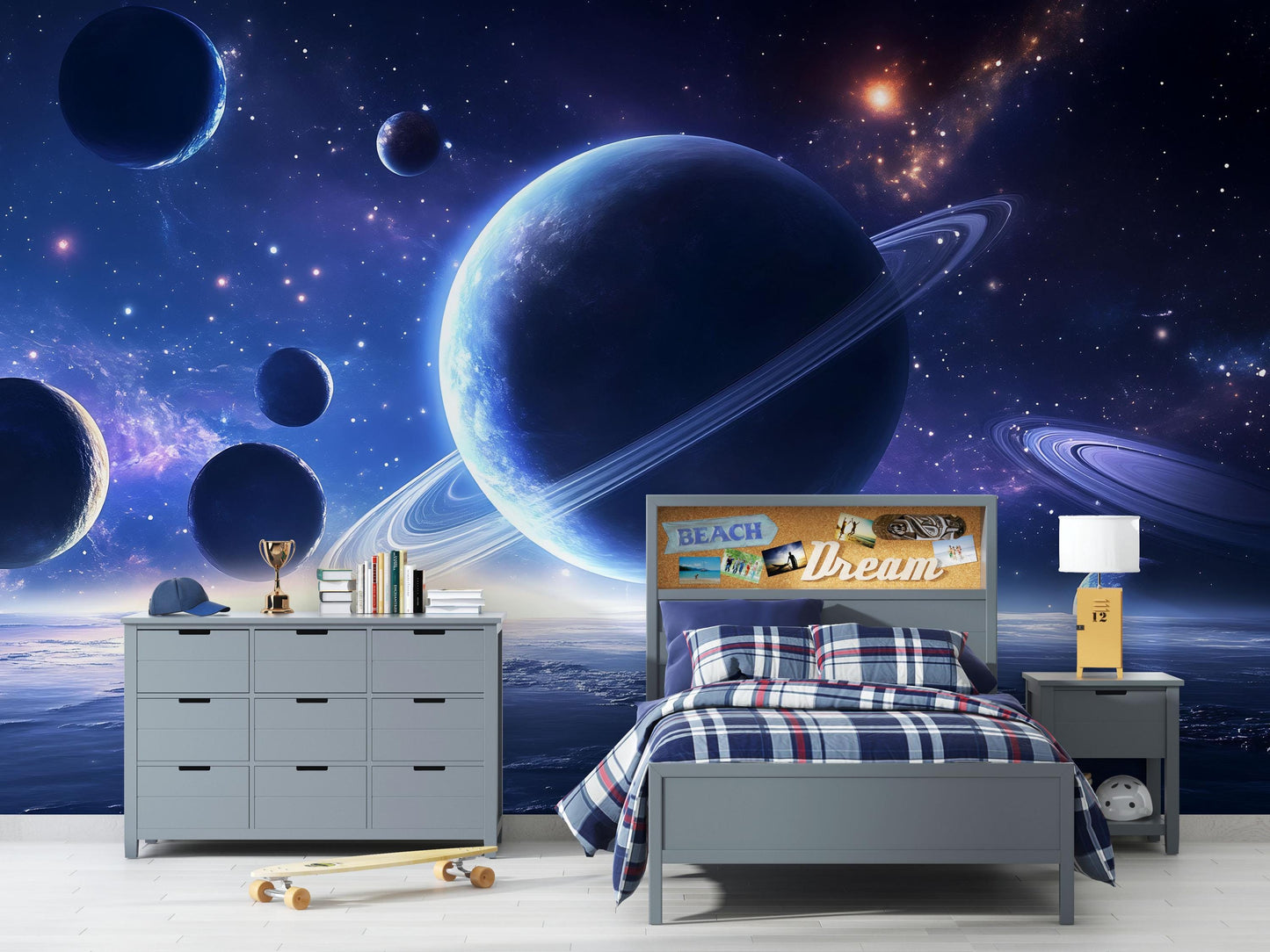Saturn Planets Wall Mural – Outer Space Galaxy Wallpaper for Kids Bedroom Vn873