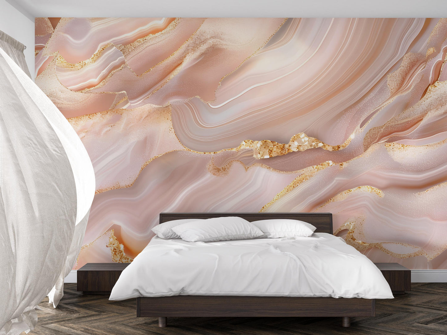 Blush Pink Marble Wall Mural – Luxury Gold Vein Wallpaper for Bedroom, Living Room, Glam Decor Vn1088