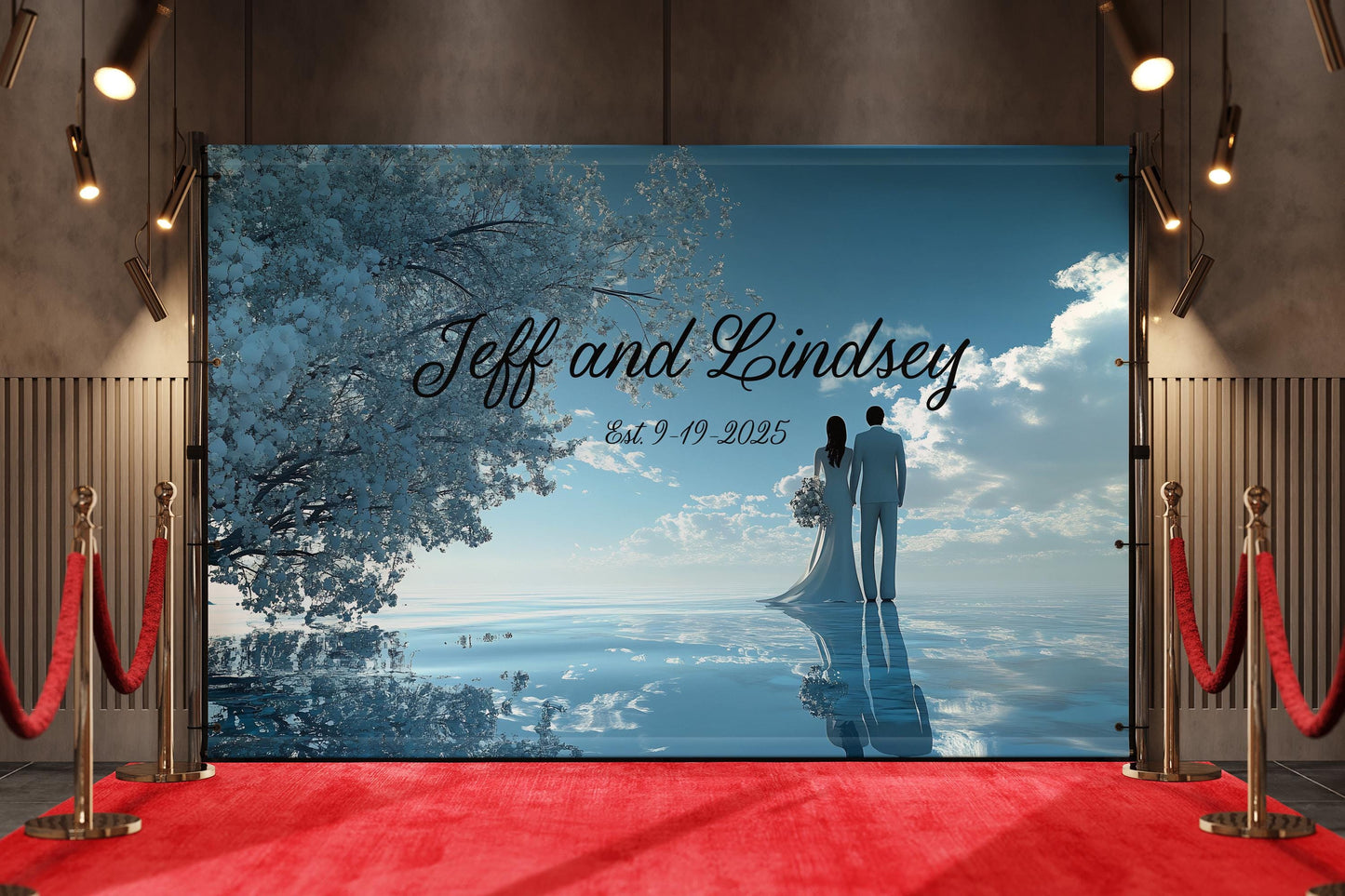 Custom Wedding Wall Art | Jeff and Lindsey Couple Name Sign | Romantic Beach Scene Mural | Established Date Anniversary Gift Decor Vn512
