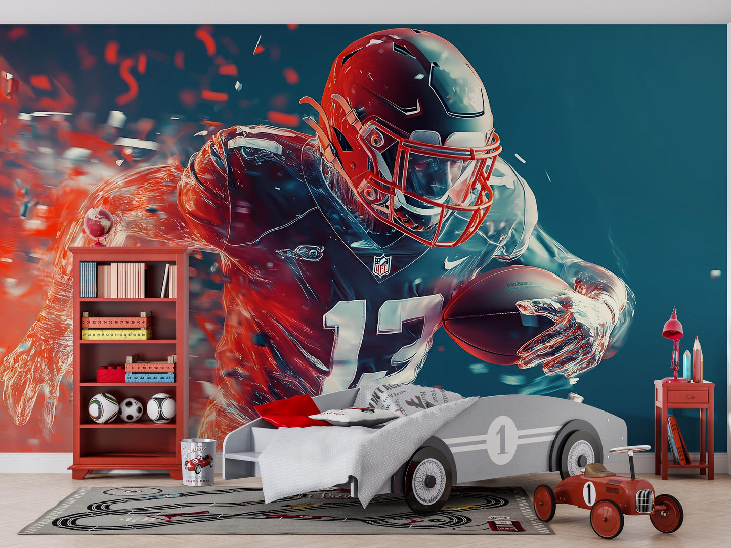 Football Wall Mural | Bold Sports Art | NFL Athlete Room Decor | Teen Boy Wall Art | Gamer Room Poster | Sports Theme Mural Vn532