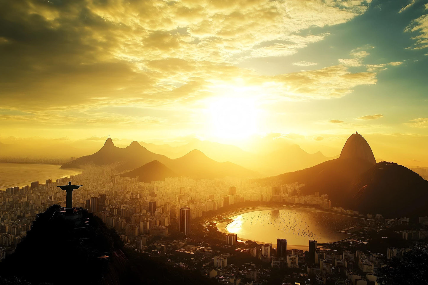Rio Sunrise Mural – Christ Redeemer Brazil Wall Art Wallpaper Vn945