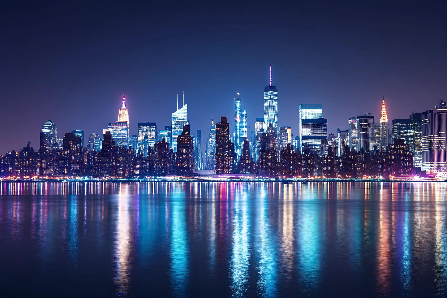 NYC Skyline Wall Mural – Night Cityscape Wallpaper for Bedroom or Living Room Vn894