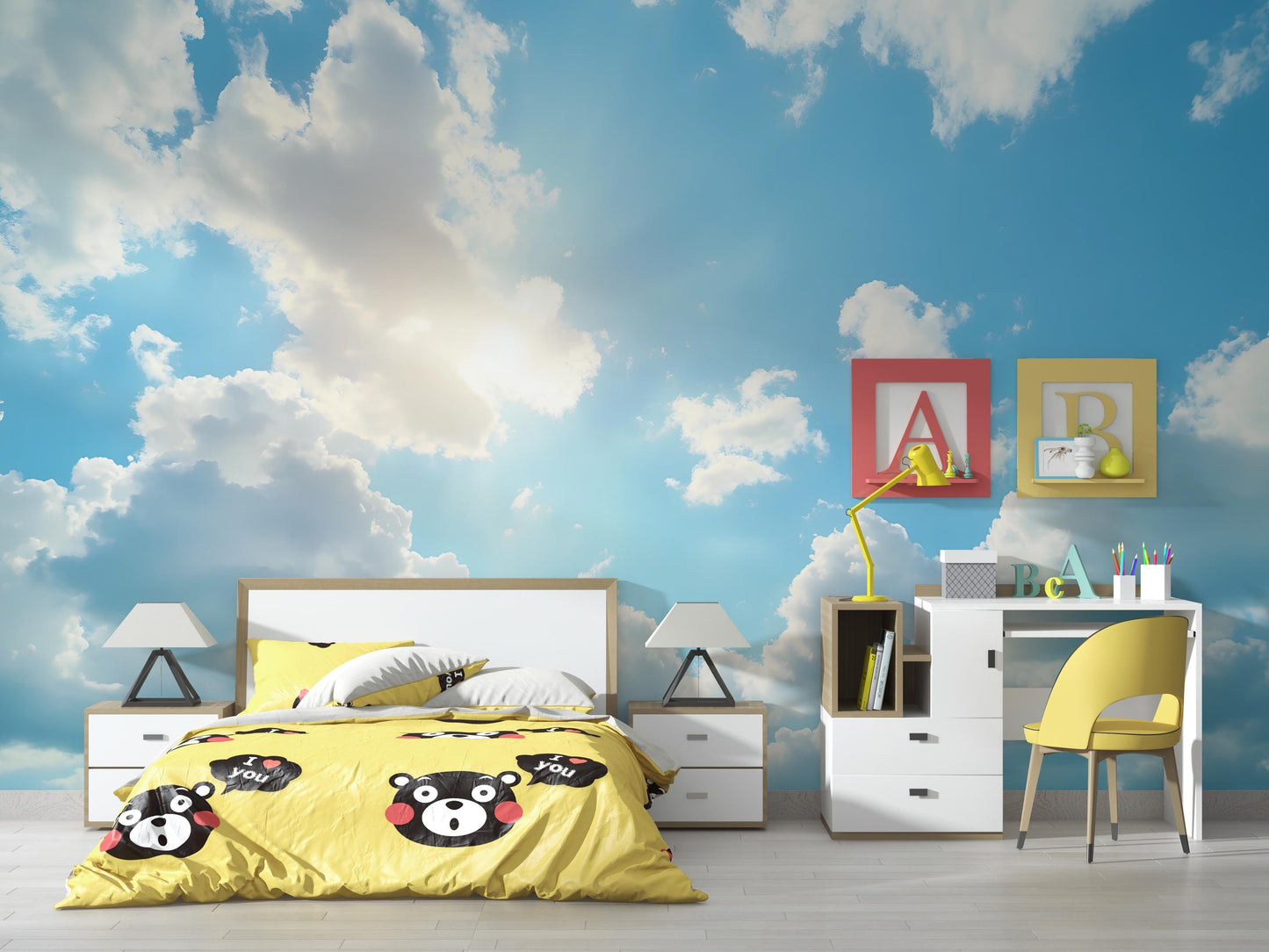 Blue Sky Clouds Wallpaper – Bright Sky Wall Mural for Bedroom & Living Room Decor Vn1017