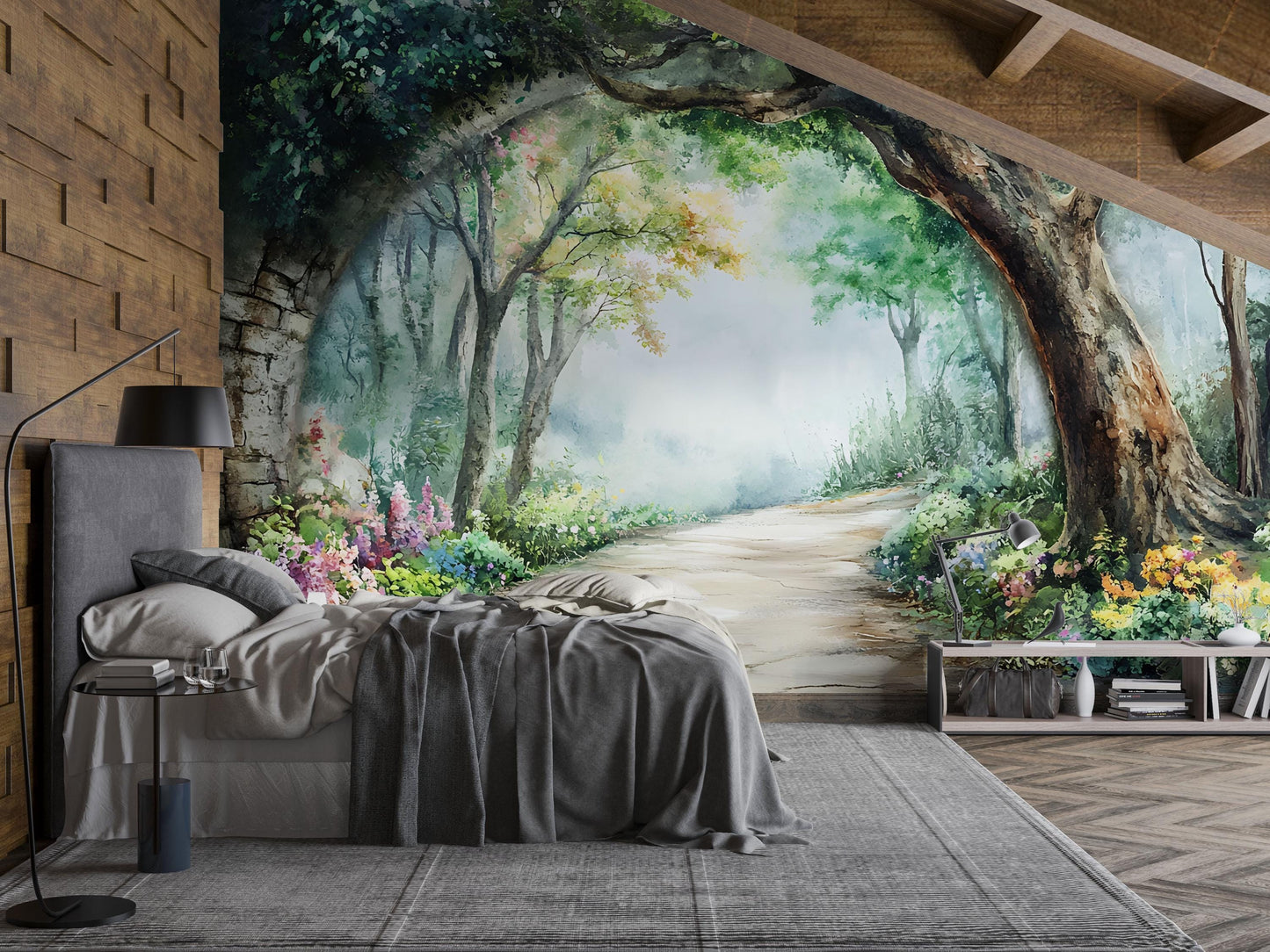 Nature Forest Path Wall Mural – Large Scenic Landscape Wallpaper for Bedroom, Living Room, or Office Vn761