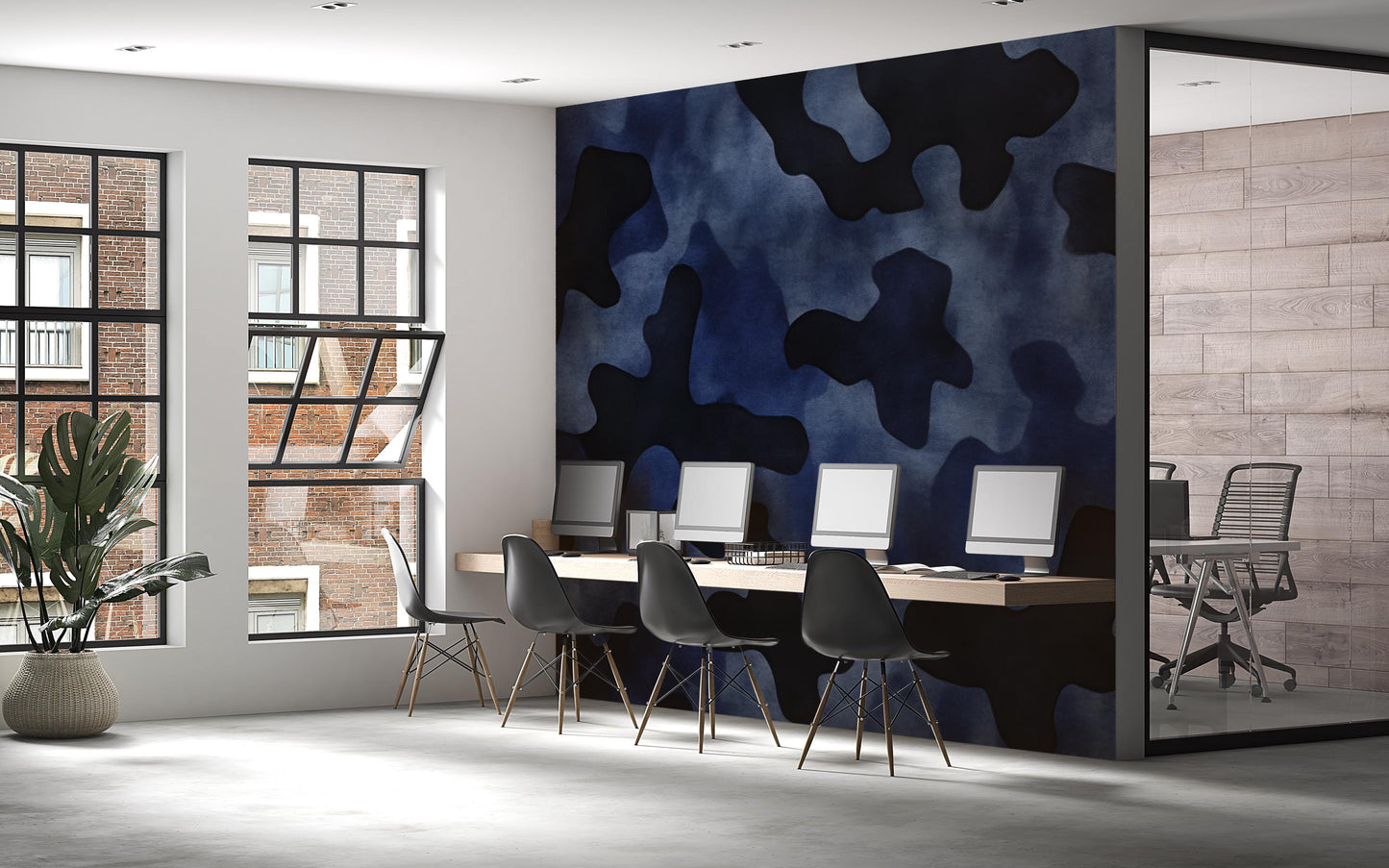 Blue Camo Wall Mural Office Decor | Modern Abstract Wallpaper | Bold Accent Wall Art Vn463