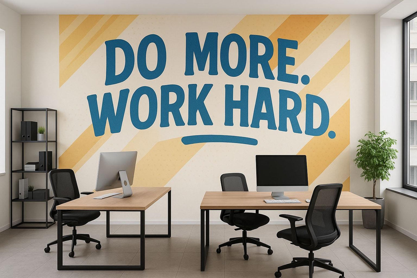 Motivational Office Wall Mural – Do More Work Hard Quote, Modern Workplace Decor Wallpaper Vn888