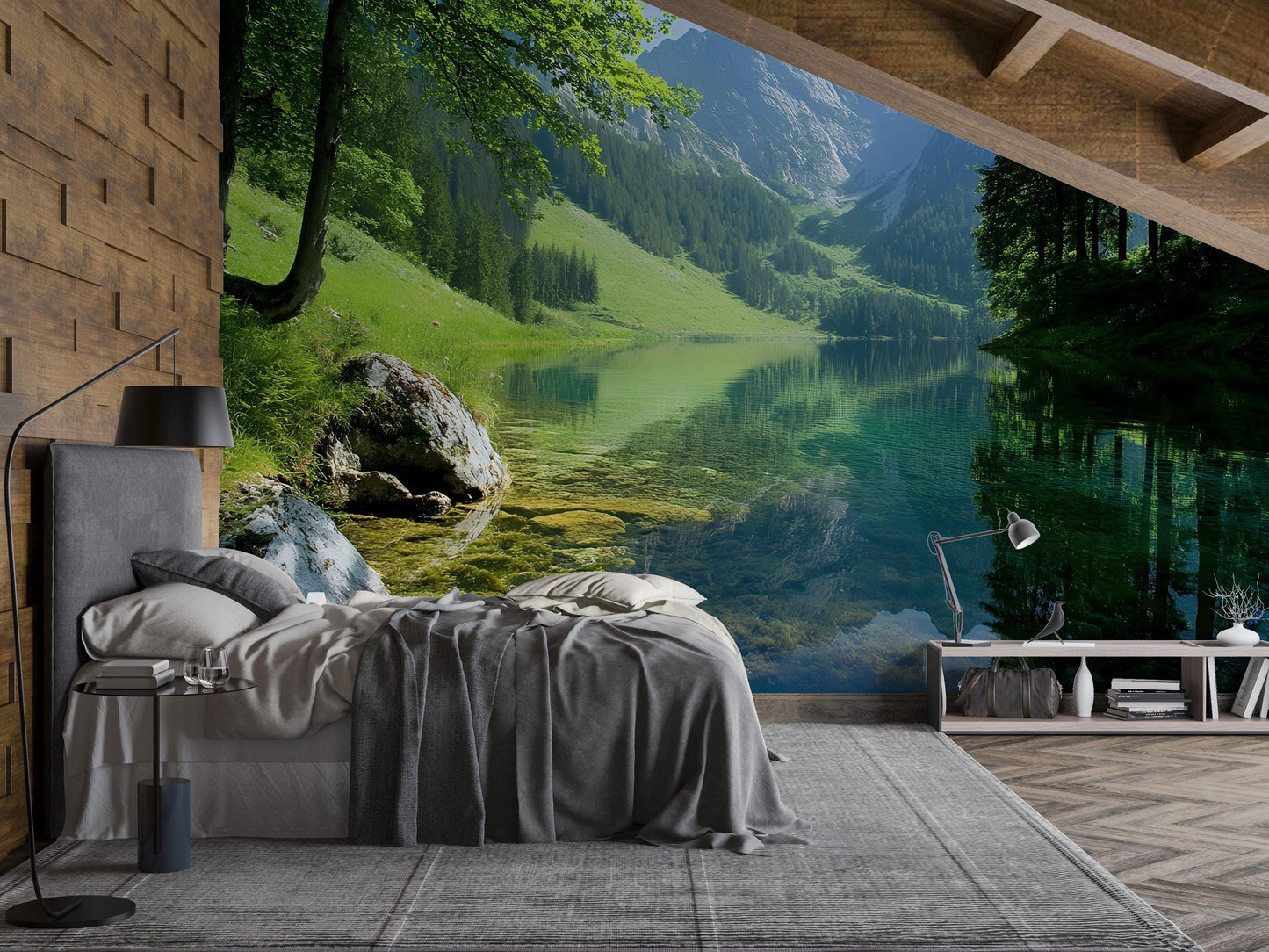 Lake Forest Wall Mural Bedroom Decor – Tranquil Nature Landscape Wallpaper Vn683
