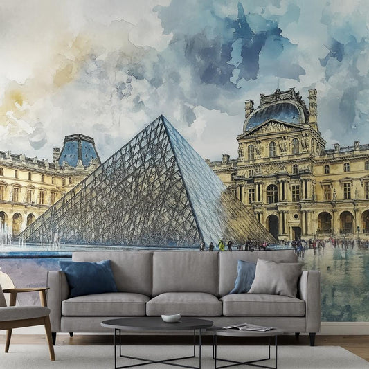 Louvre Paris Wall Mural – Watercolor Pyramid & Museum Wallpaper Vn933