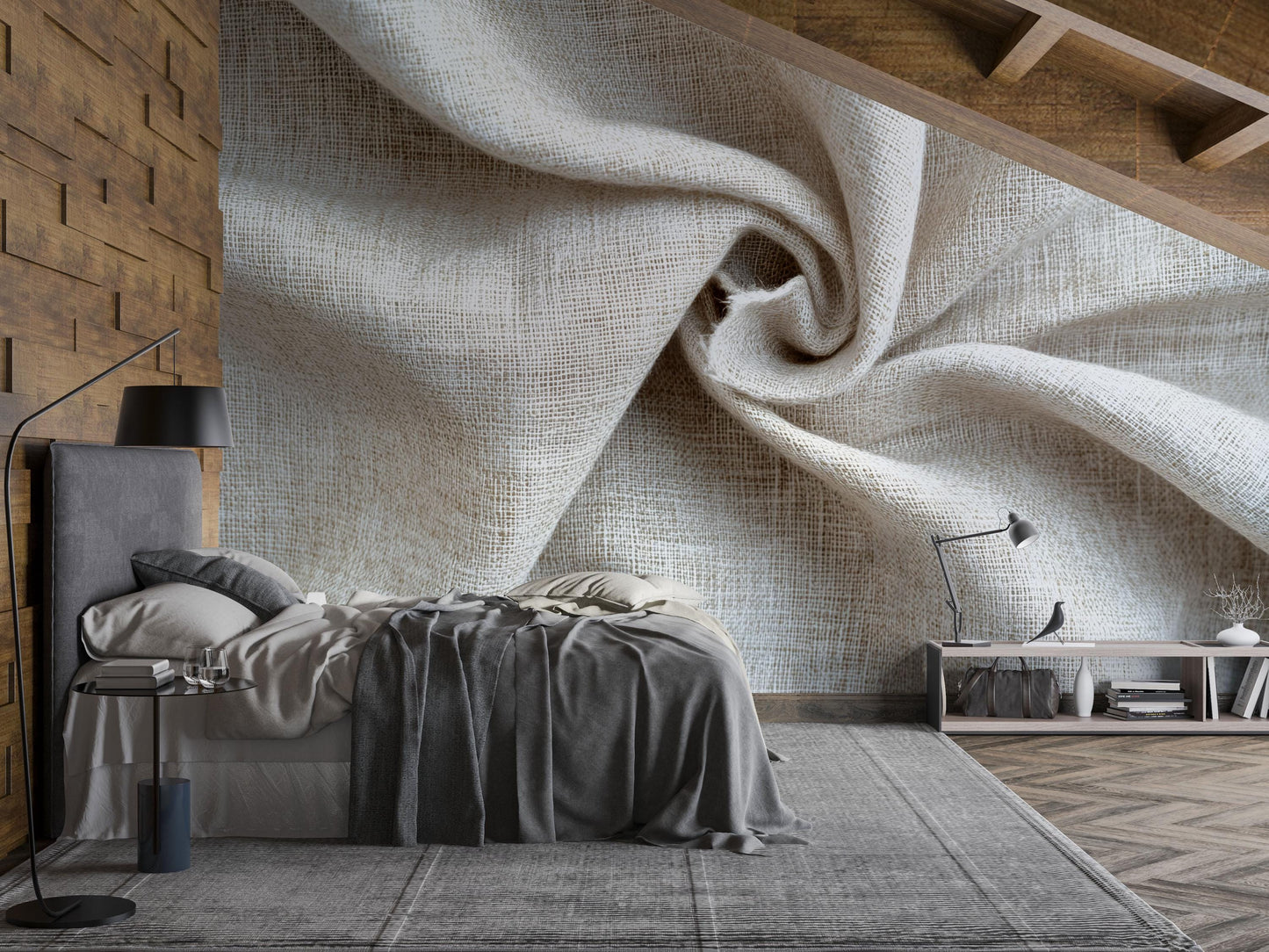 Neutral Linen Texture Wall Mural – Minimalist Beige Fabric Design Wallpaper Vn838