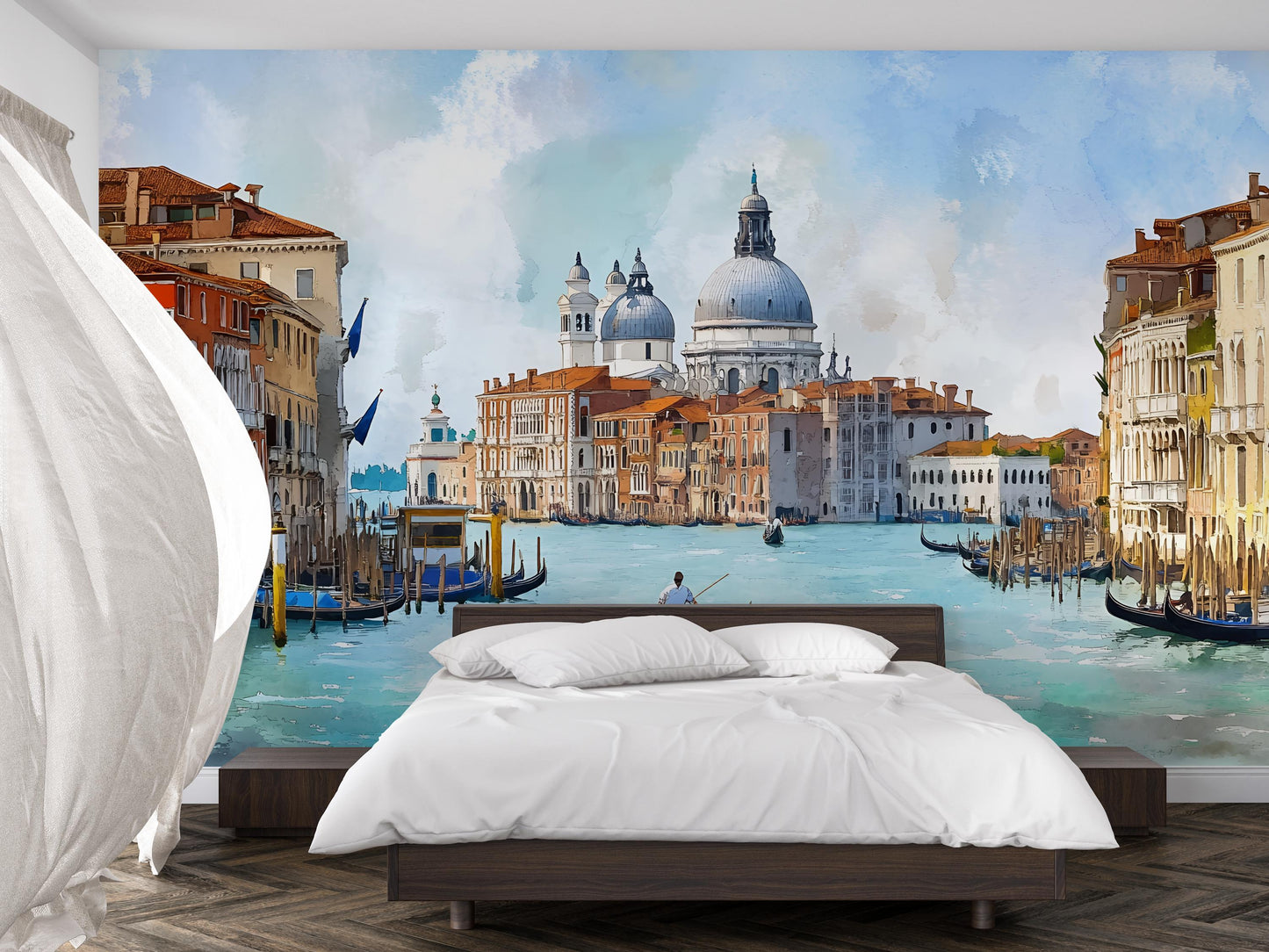 Venice Canal Wall Mural – Watercolor Italy Cityscape Wallpaper Vn917