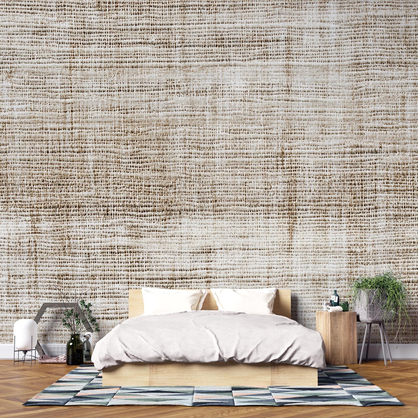 Beige Linen Wallpaper – Neutral Textured Fabric Look Wall Mural for Modern Home Decor Vn1013