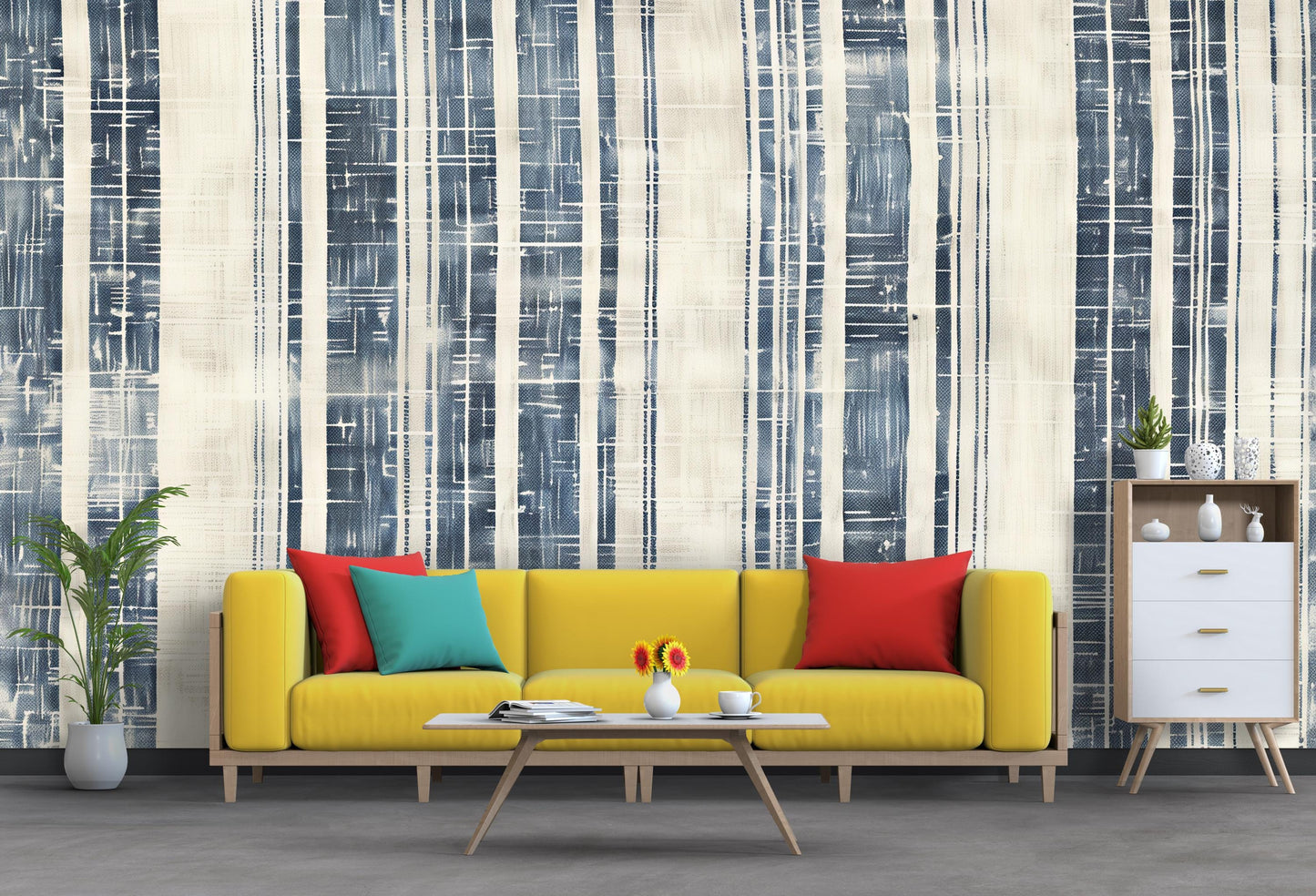 Navy Plaid Stripe Wallpaper | Modern Blue Wall Mural | Textured Abstract Accent Vn1033