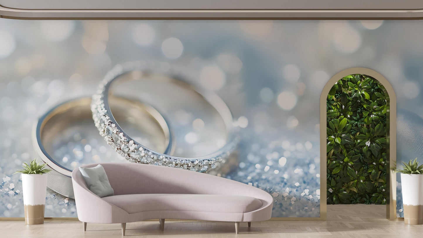 Romantic Wedding Cafe Wall Art | Elegant Ring Background Mural Print | Modern Love-Themed Wall Decor for Home or Event Venue Vn505