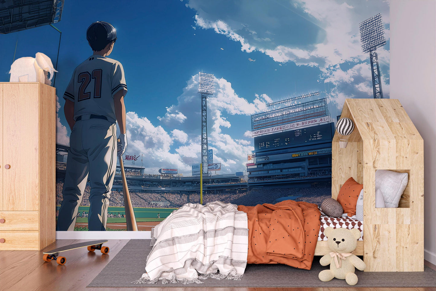 Anime Baseball Wall Mural – Sports Stadium Otaku Art Poster, Large Wallpaper for Bedroom or Game Room Decor Vn526
