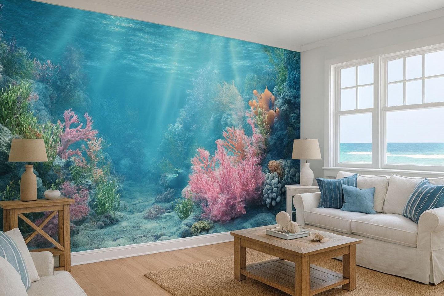 Underwater Coral Reef Wall Mural – Ocean Scene Coastal Home Décor Vn818