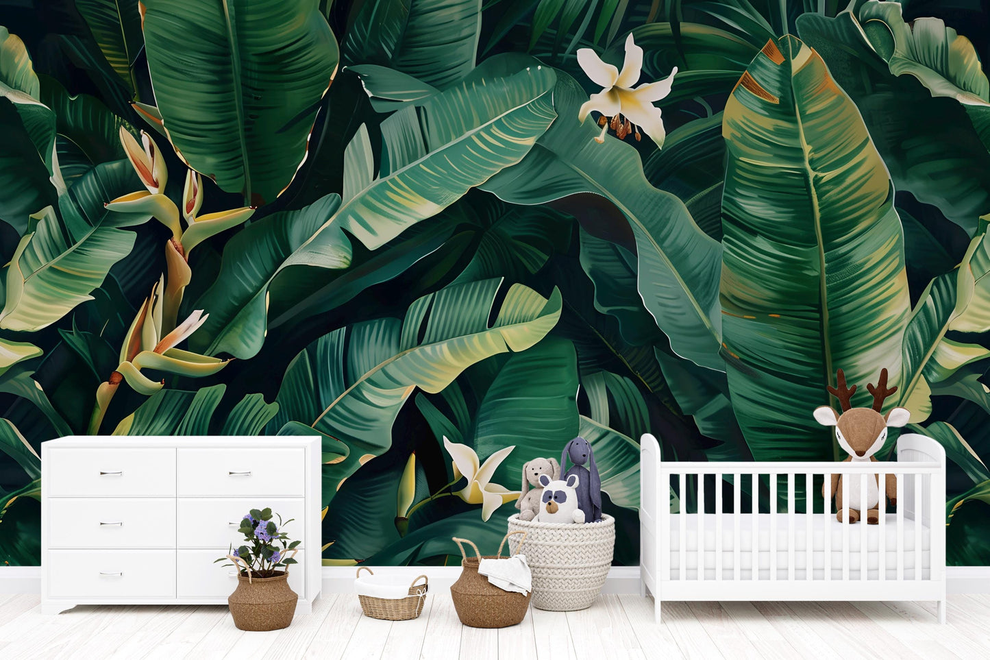 Banana Leaf Wall Mural – Tropical Jungle Botanical Wallpaper for Nursery or Living Room Vn1053