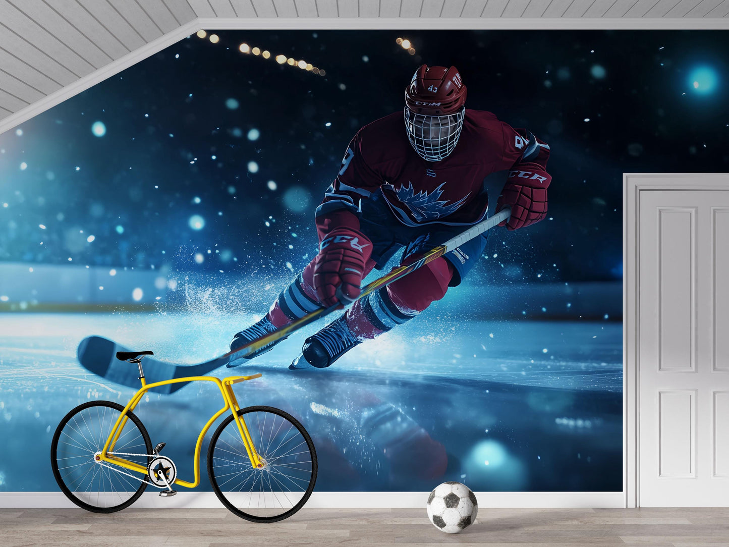 Ice Hockey Player Wall Mural – Boys Sports Wallpaper, Teen Bedroom & Game Room Decor Vn881