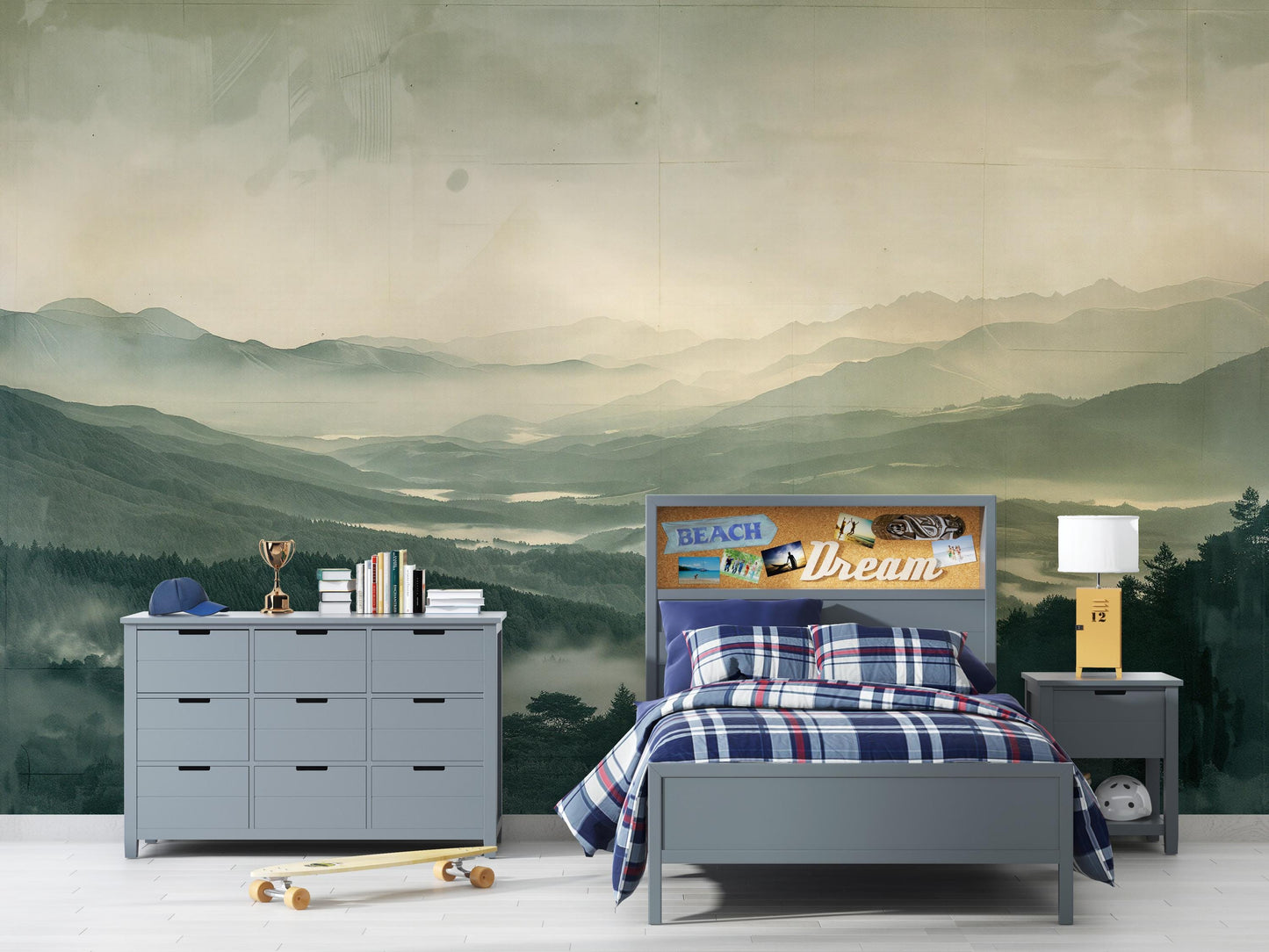 Misty Mountain Wall Mural – Nature Landscape Wallpaper for Kids Room or Living Space Vn1055