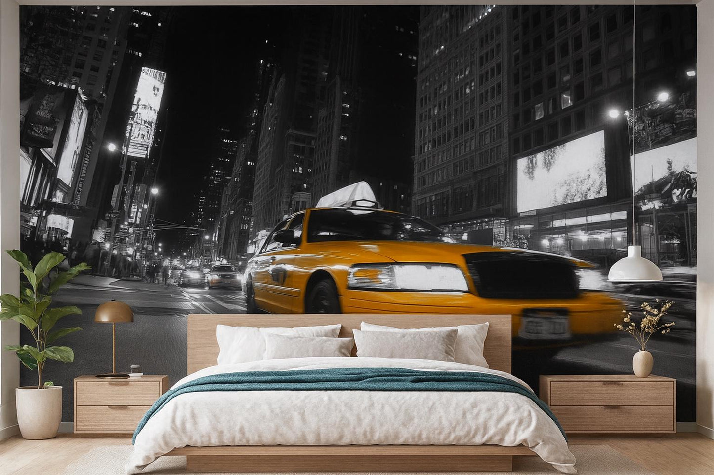 NYC Taxi Wall Mural – Yellow Cab Black White City Wallpaper Vn905