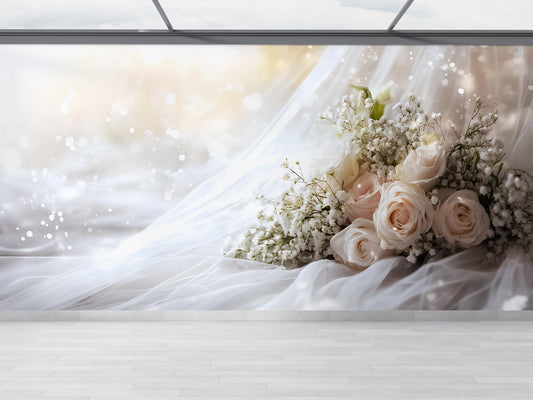 Elegant White Rose Wedding Backdrop - Floral Greenery Photo Wall - Romantic Bridal Shower Decor - Large Flower Wall Mural Vn508