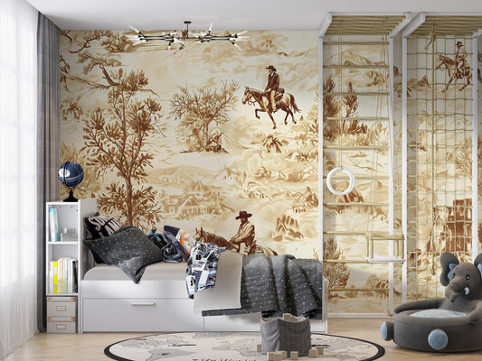 Western Cowboy Wall Mural – Rustic Horse Riding Wallpaper Vn1028