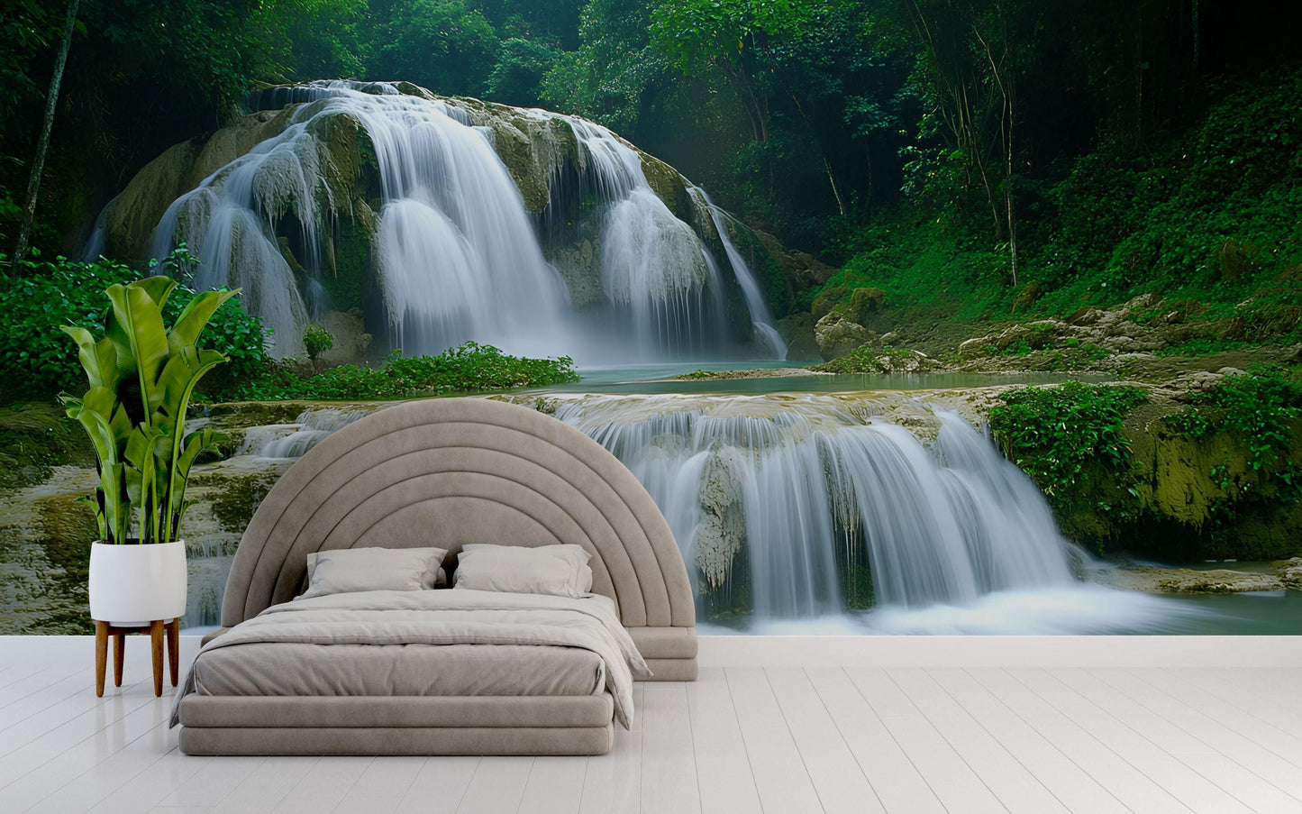 Waterfall Wall Mural for Bedroom – Tranquil Nature Scene Wallpaper – Forest Waterfall Accent Wall Décor – Scenic Photo Wall Art Vn701