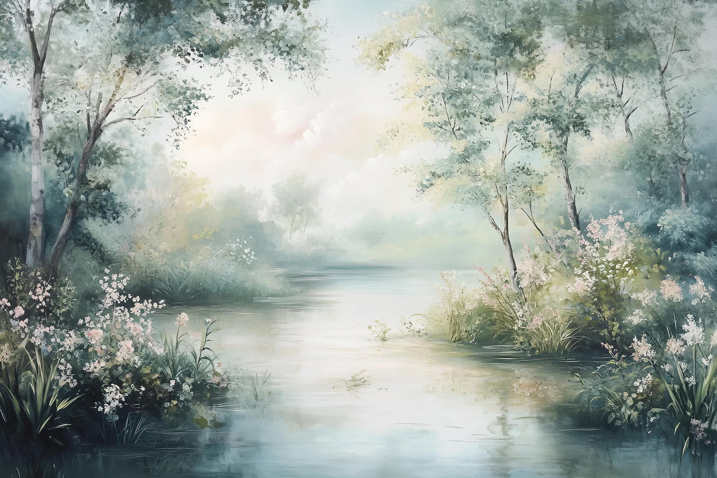 Tranquil River Wall Mural – Floral Nature Wallpaper Vn971