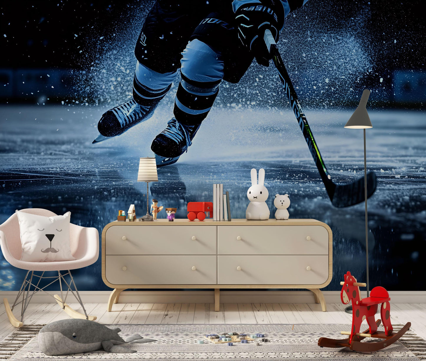 Ice Hockey Action Wall Mural – Boys Sports Room Decor, Teen Athlete Wallpaper Vn882