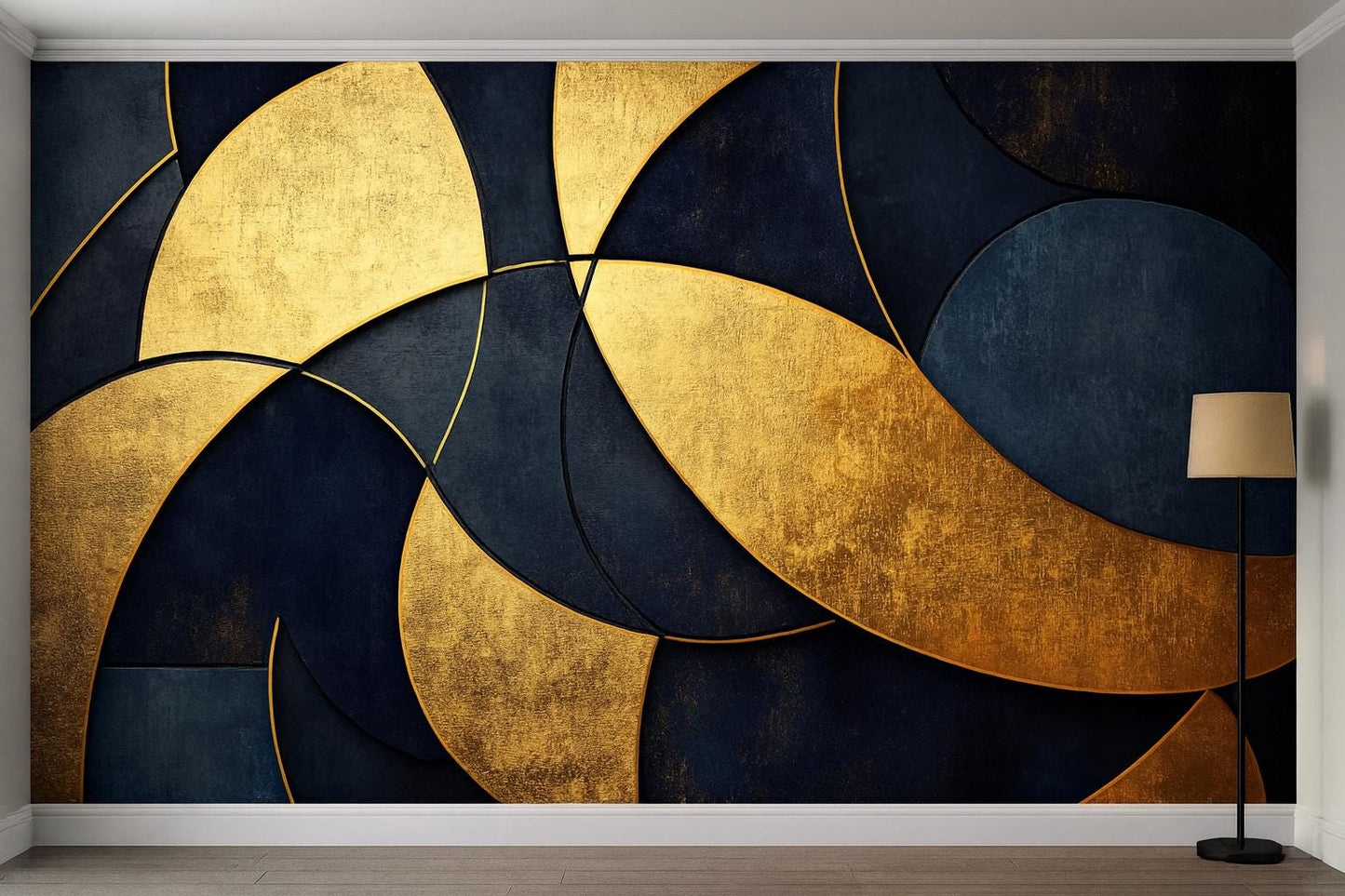Gold Navy Abstract Wall Mural – Luxury Geometric Wallpaper Vn964