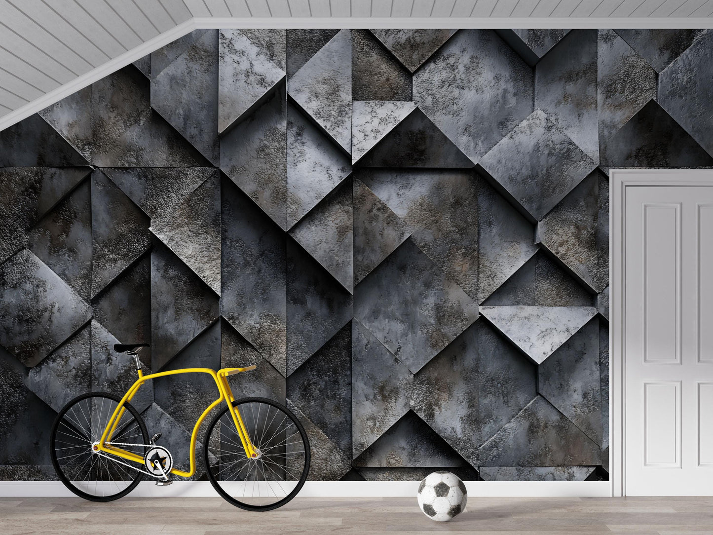 Industrial 3D Geometric Wall Mural – Modern Textured Gym & Fitness Room Wallpaper Vn734