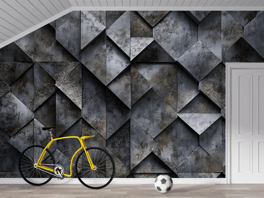 Industrial 3D Geometric Wall Mural – Modern Textured Gym & Fitness Room Wallpaper Vn734