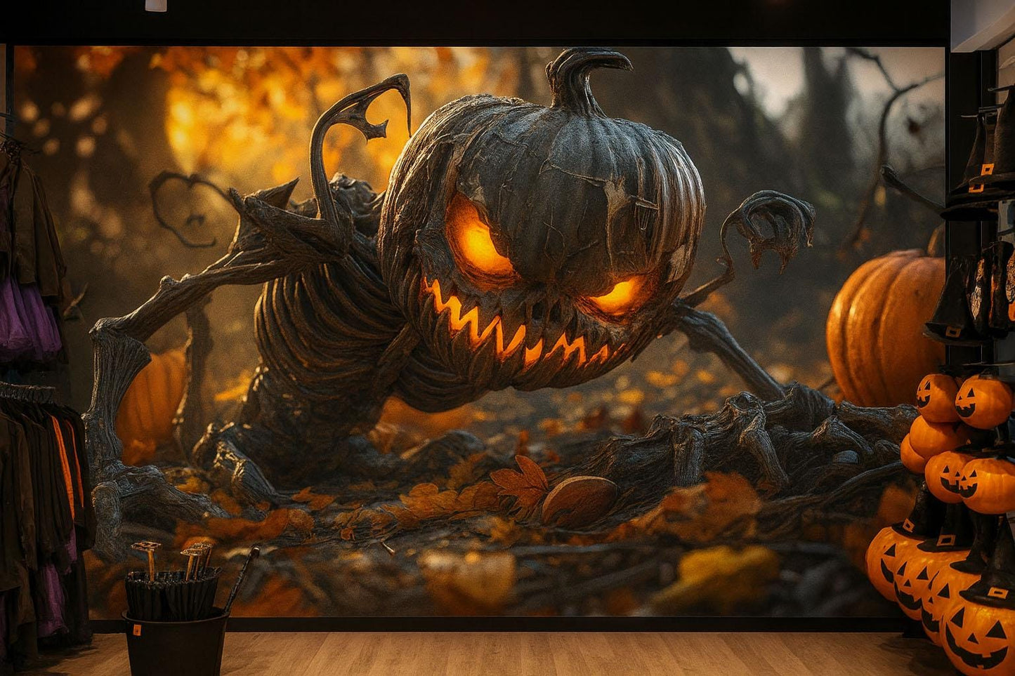 Evil Pumpkin Monster Wall Mural – Creepy Halloween Horror Office & Home Décor Vn794