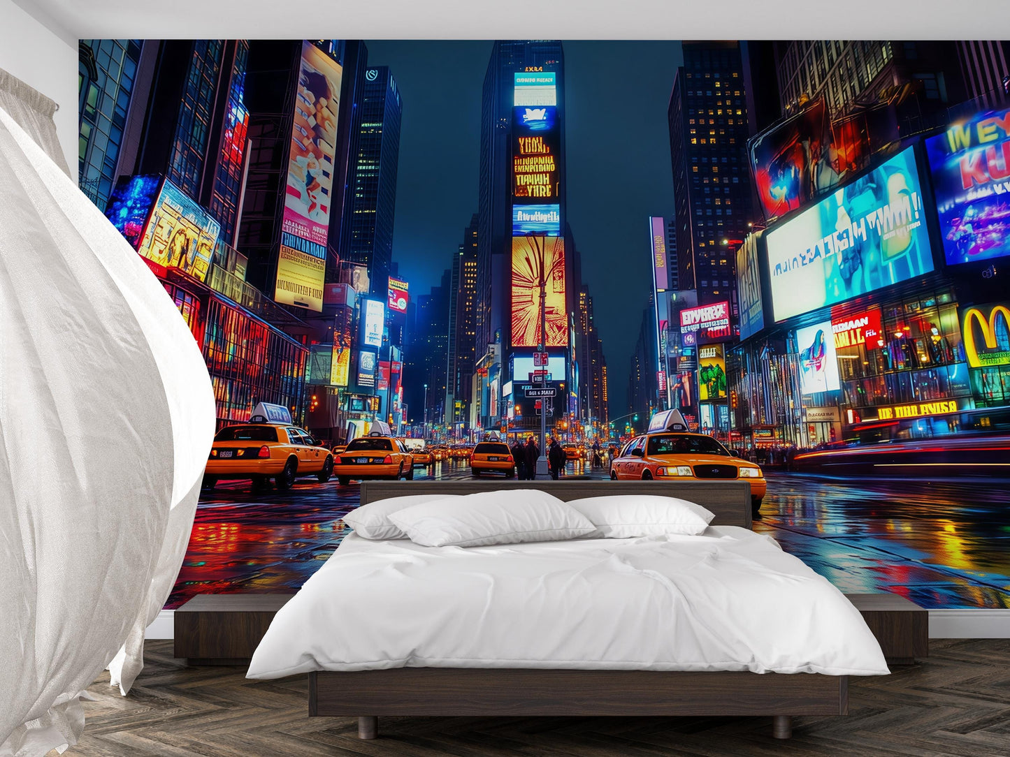 Times Square Wall Mural – NYC Night City Taxi Lights Wallpaper, Abstract Wallpaper Vn901