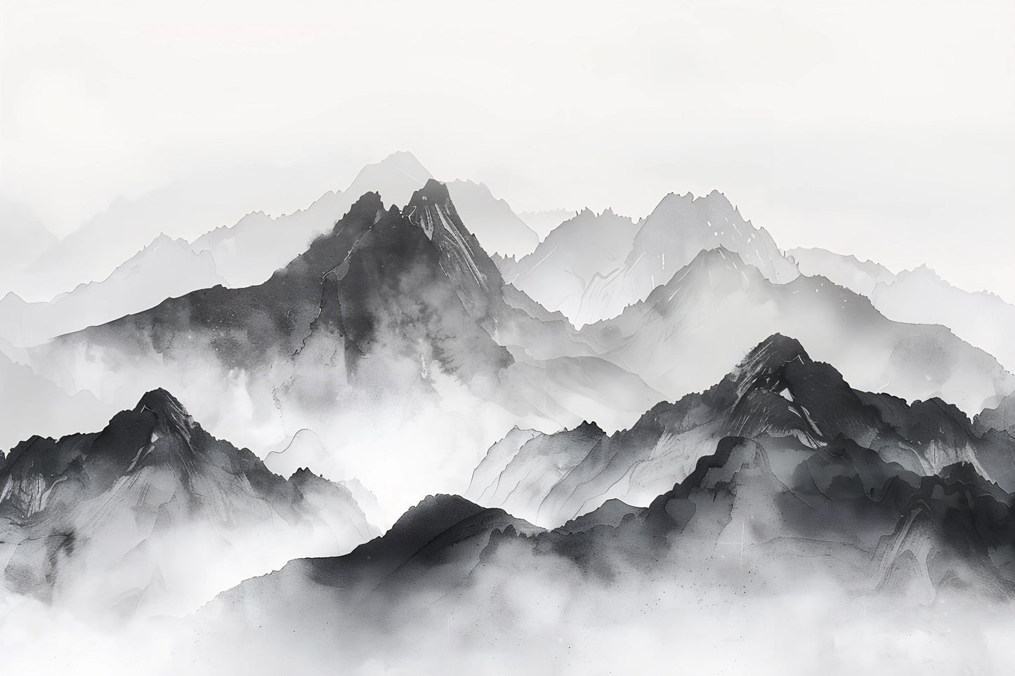 Mountain Wall Mural – Black and White Landscape Wallpaper, Misty Nature Accent Wall Decor for Bedroom or Living Room Vn1063