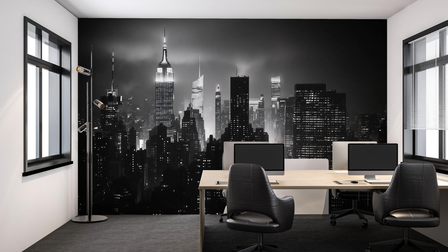 NYC Skyline Wall Mural – Black White Empire State Wallpaper, Modern City Decor Vn887