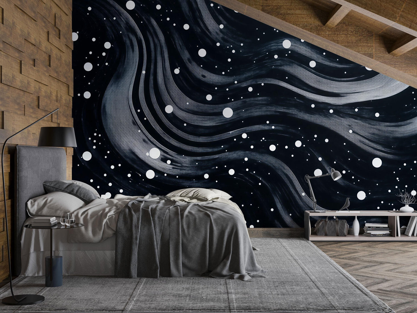Black Galaxy Wall Mural – Modern Space Starry Night Wallpaper Vn840