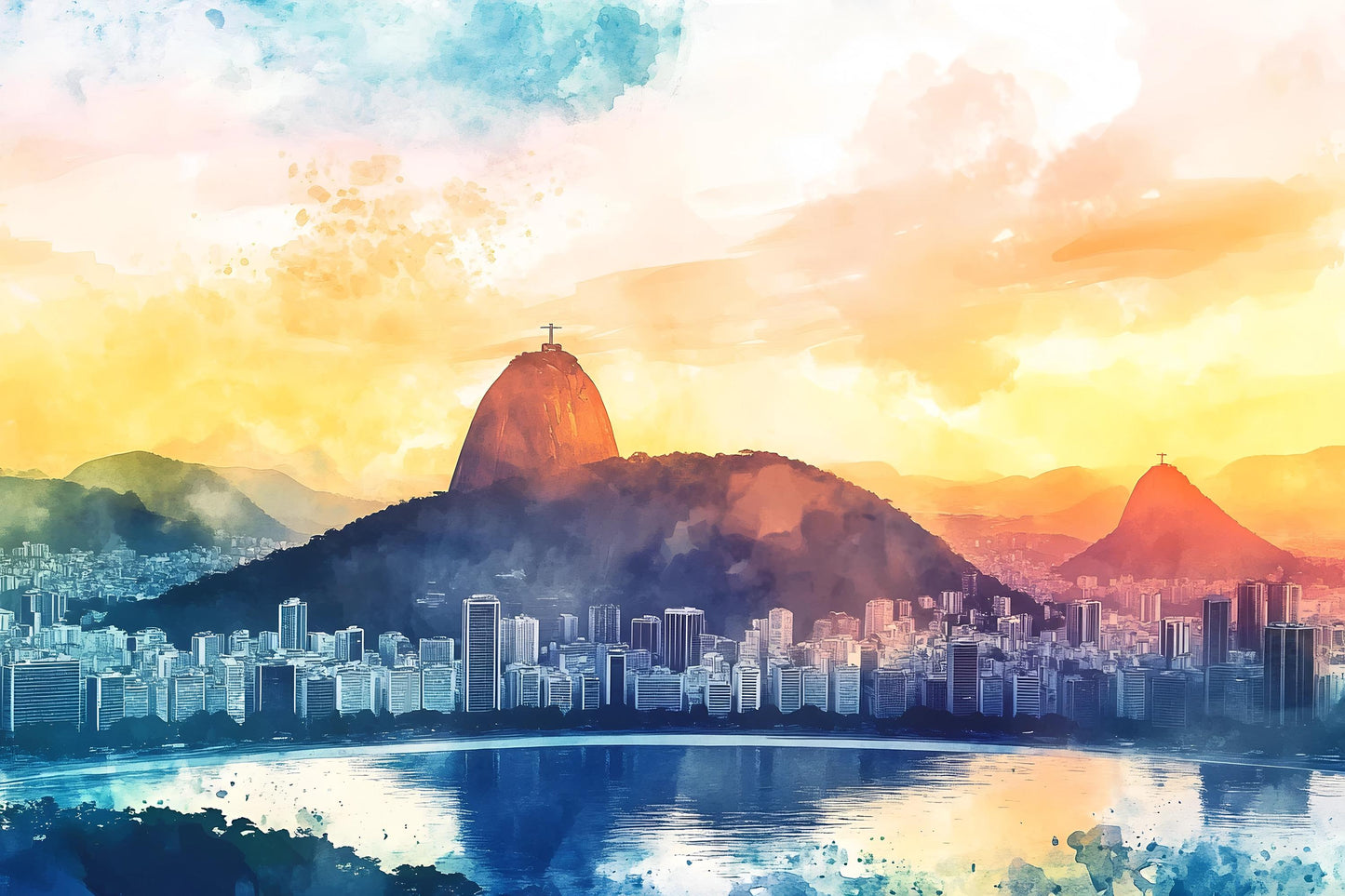 Rio de Janeiro Wall Mural – Brazil Cityscape Watercolor Skyline Wallpaper Vn938