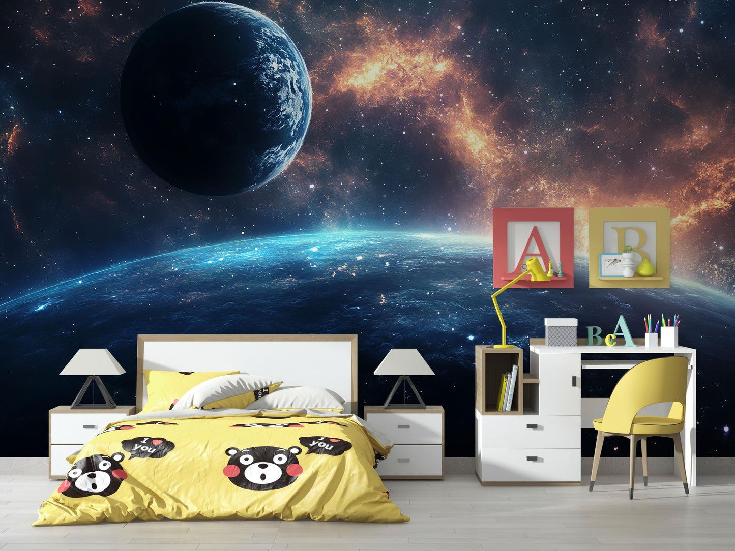 Planet Earth Wall Mural – Outer Space Galaxy Wallpaper, Cosmic Accent Wall for Living Room or Bedroom Vn864