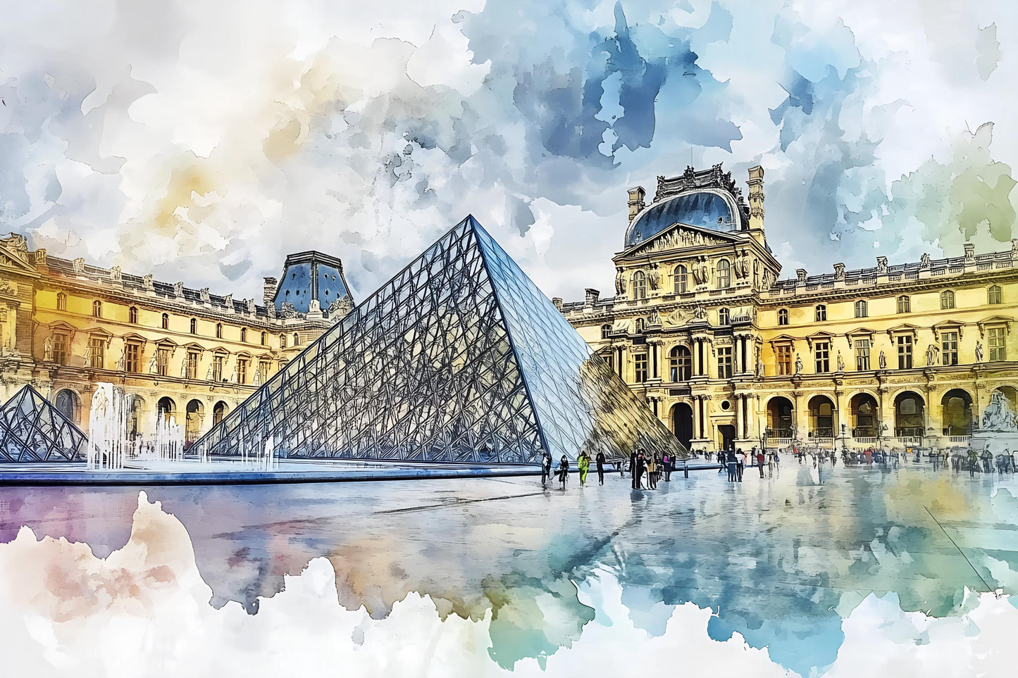 Louvre Paris Wall Mural – Watercolor Pyramid & Museum Wallpaper Vn933