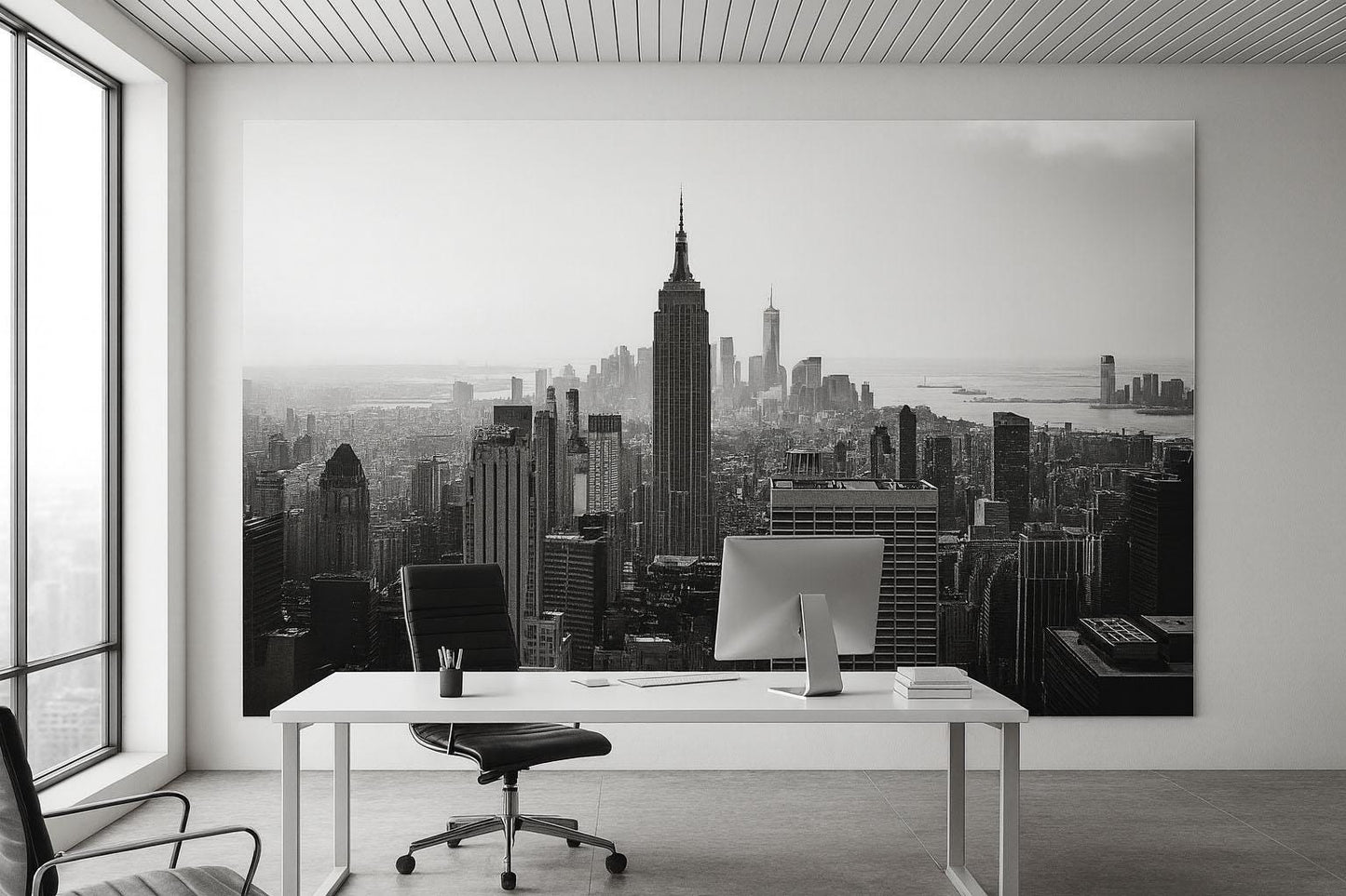New York Skyline Wall Mural – Black and White Cityscape Office Wallpaper Vn890