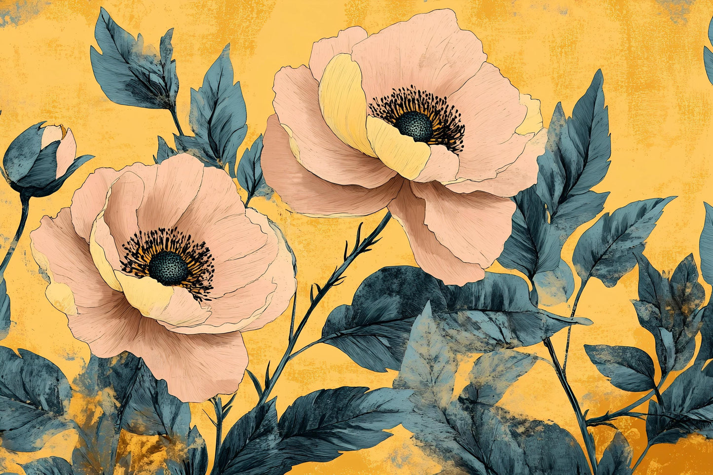 Bold Floral Wall Mural – Oversized Peony Wallpaper Yellow Vn1027