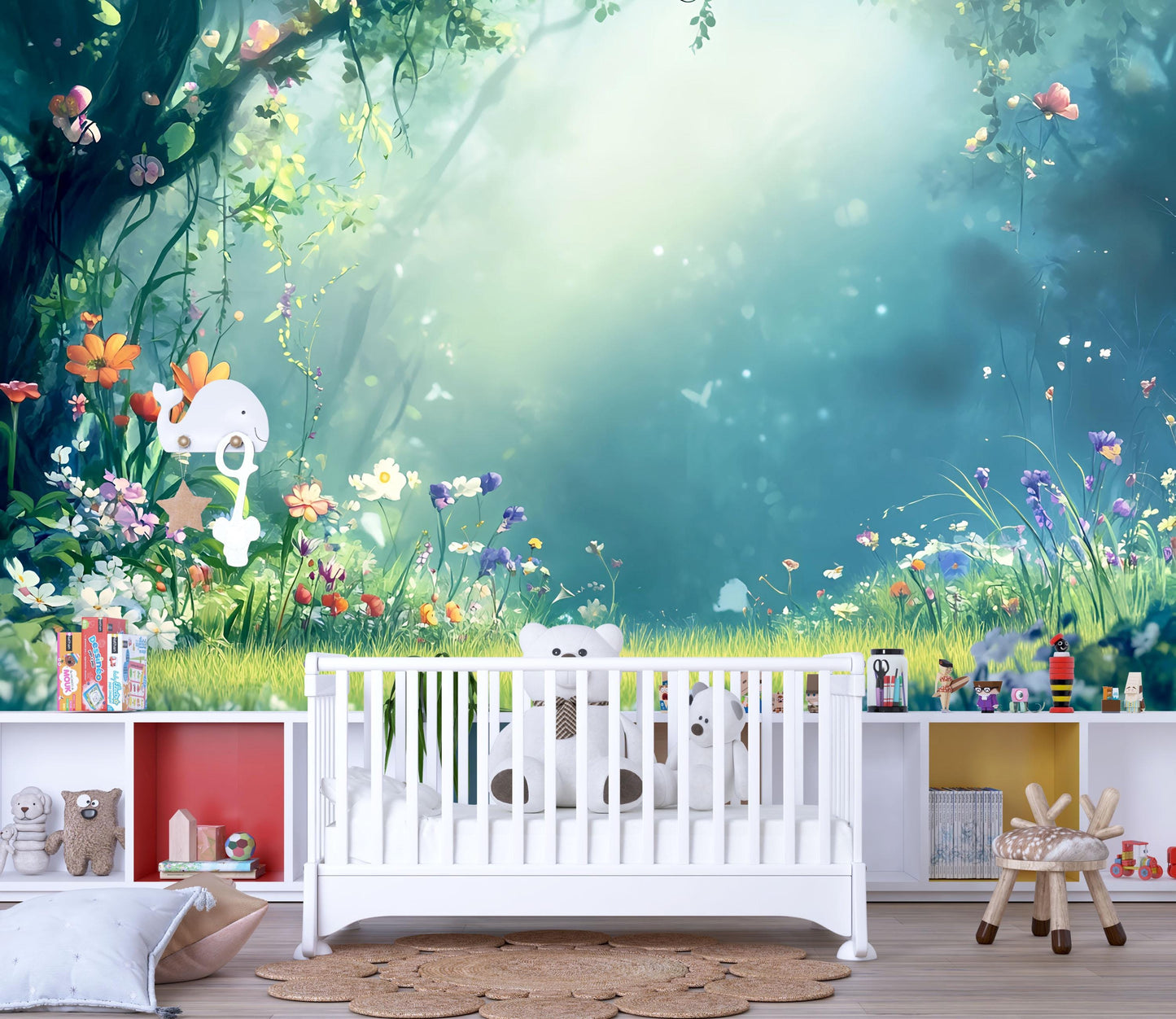 Whimsical Forest Wall Mural for Kids Room – Magical Garden Wallpaper – Fairy Tale Nature Scene Vn712