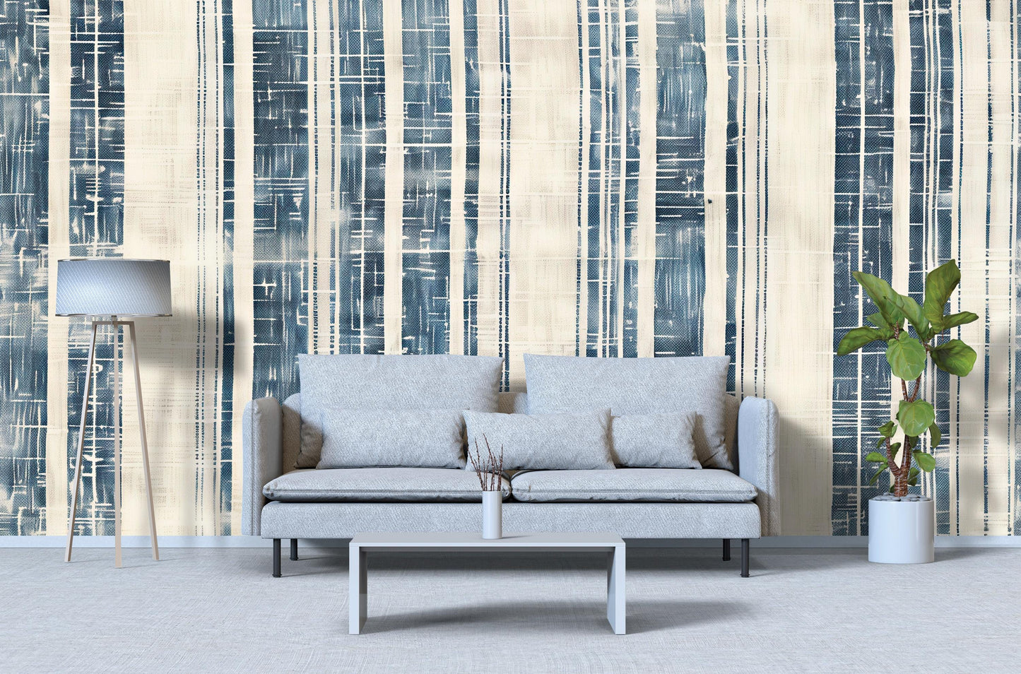 Navy Plaid Stripe Wallpaper | Modern Blue Wall Mural | Textured Abstract Accent Vn1033