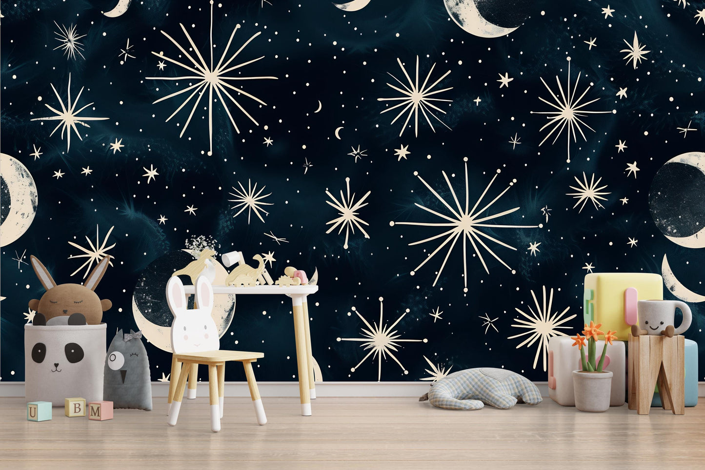 Celestial Star Wallpaper – Night Sky Moon and Stars Wall Mural for Bedroom or Nursery Vn1012