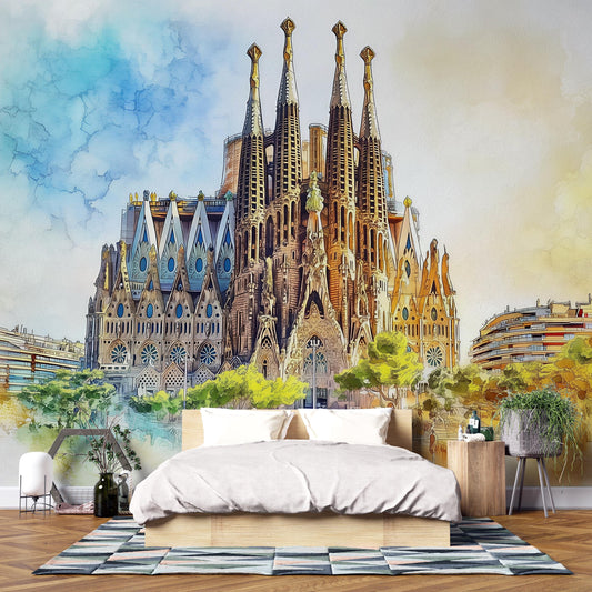 Barcelona Sagrada Familia Mural – Spain Landmark Wall Art Wallpaper Vn950