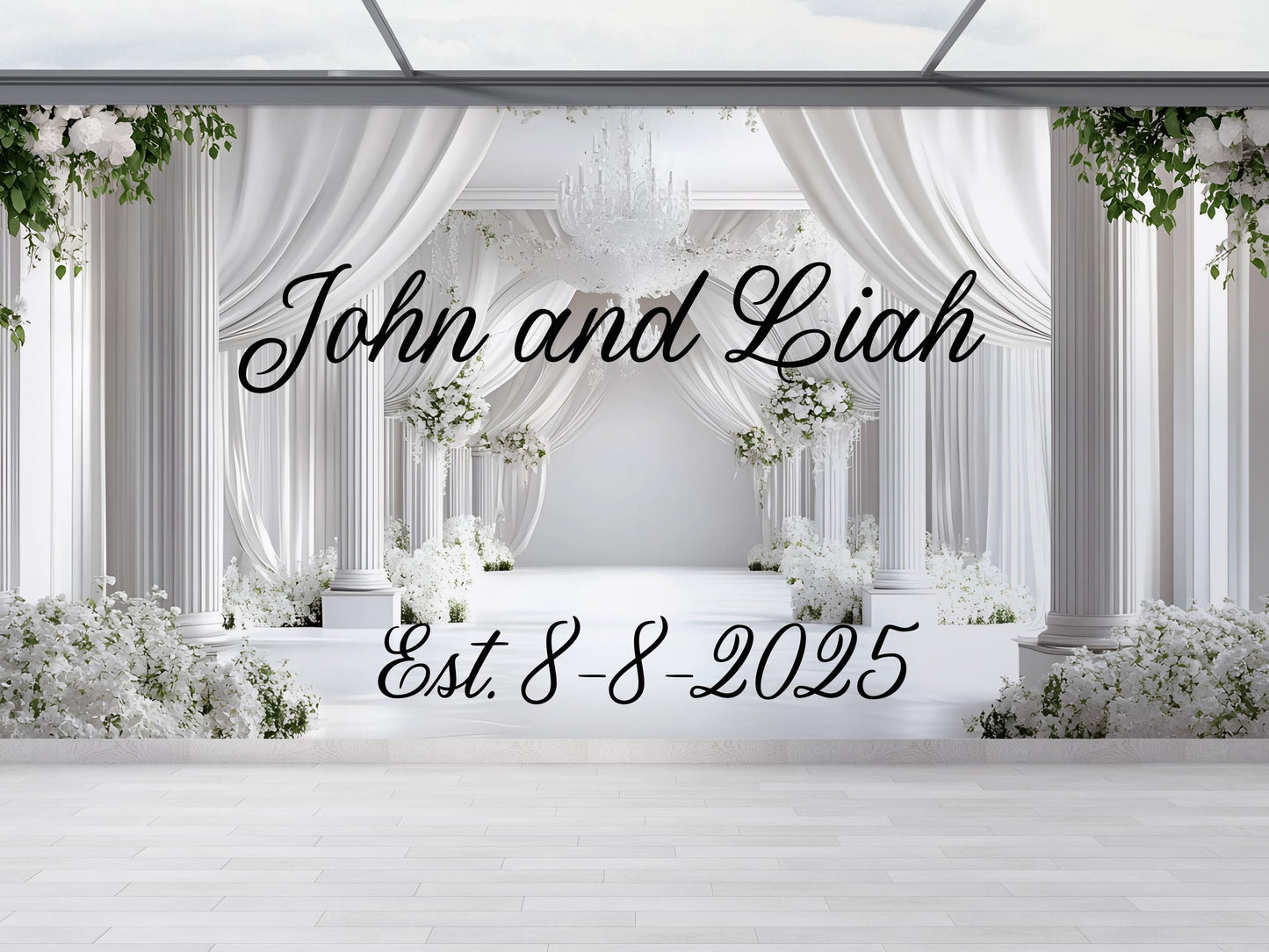 Custom Wedding Welcome Sign | Personalized Elegant White Floral Sign | Couple Name & Date | Wedding Decor Vn509